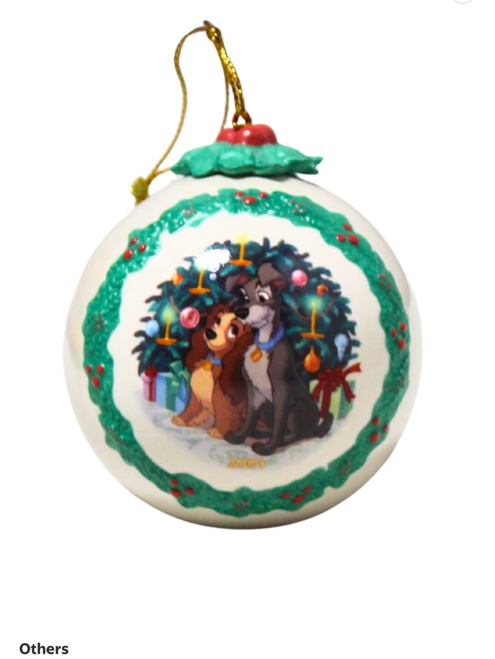 Vintage Disney Lady and The Tramp 2001 Decorative Ceramic Ball Ornament in box